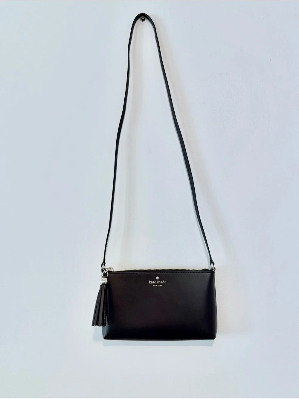 kate Spade Black Leather Crossbody with Tassel Charm - Picture 2 of 12